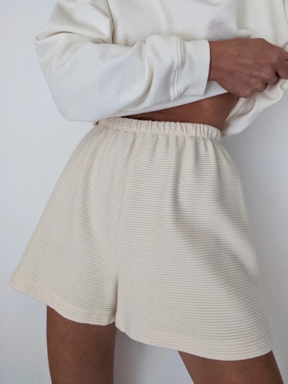 Na Nin Chloe Rippled Cotton Shorts in Natural